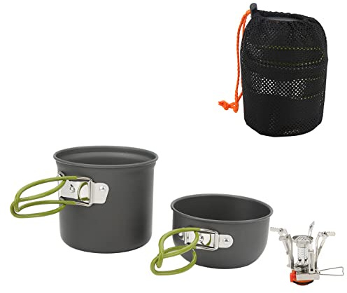 Cottura in campeggio in alluminio portatile set di stufe ad alta efficienza impostata all'aperto (Manico verde)