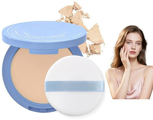 Oil Control Pressed Powder,Translucent Matte Setting Powder for Mature Skin | Flawless Waterproof Face Pow/der,Pore-Blurring Lightweight Makeup with Mirror in Natural Beige Shade | Pow/der Compact