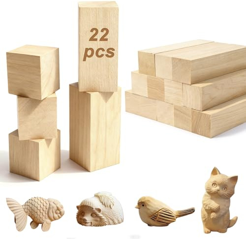 22 Piezas Madera para Tallar Tilo, 3 Tamaños Bloques de Tallado de Madera de Tilo,Listones de Maderapara Niños y Adultos,Bloques de Maderapara Manualidades y Torneado