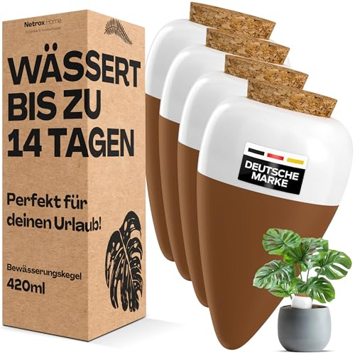 Netrox Bewässerungskegel aus Ton – Wasserspender Pflanzen & Zimmerpflanzen | Perfekt für den Urlaub bis 14 Tage - Selbstbewässerung, Pflanzenbewässerung für Pflanzen, Garten & Balkon, Bewässerungshilfe