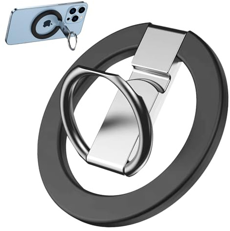 Magnetic Phone Ring Holder for MagSafe Phone Grip Ring Holder 360° Rotating Adjustable Removable Magnetic Phone Grip and Stand MagSafe Accessories for iPhone 17/16/15/14/13/12 Androids Samsung (Black)