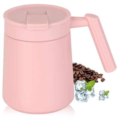 HZXYchen 500ml Thermal Mug with Handle, Stainless Steel Insulated Travel Cup, Leak-Proof Coffee Flask for Office, Car & Camping, Keeps Drinks Hot/Cold All Day (Pink)