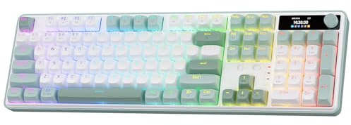 Redragon K761 Wireless Gasket Gaming Keyboard w/Hype Screen & Knob, 104 Keys Mechanical Keyboard, Easy-Control 1.14’’ TFT Info Display, 5-Layer Noise Dampening, Custom Linear Switch, Jade Cloud Color