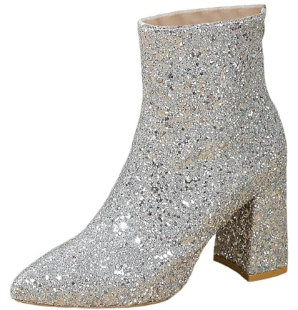Generisch Bottines pailletées pour femme - Avec fermeture éclair - Bottines courtes - Couleur unie - Pour costume traditionnel - Bottes mi-saison