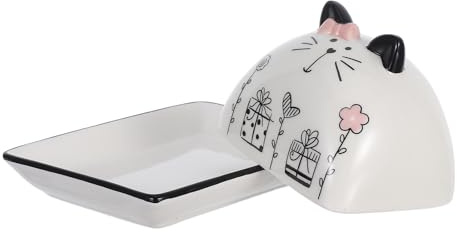 BESPORTBLE Mantequillera de Cerámica con Tapa Decorativa de Dibujos Animados Recipiente para Mantequilla Untable Caja para Quesos de Cocina Soporte Reutilizable para Encimera Diseño