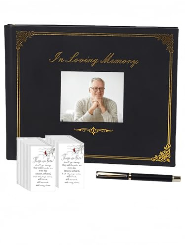 RSDKL Funeral Guest Book for Memorial Service,in Loving Memory Guest Book with Pen & 50 Memorial Cards,124 Pages Hardcover Funeral Guestbook with Photo Insert, Funeral Sign in Book for Guests