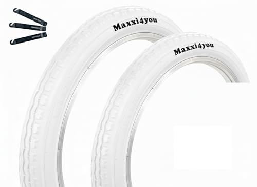 Maxxi4you 2 x Fahrradreifen HY-145 in Weiß 47-355 (18 x 1.75) inkl. maxxi4you Reifenheber