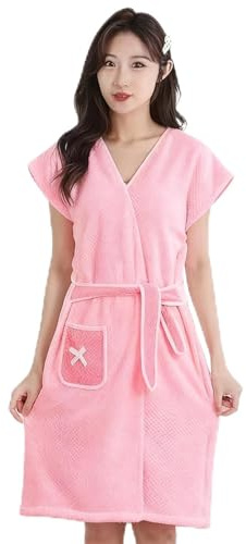 IFUDE Womens Wearable Bath Towel With Pockets Bathrobe Bath Towel Wrap Bathtub Shower Dress Absorbent Bathing Skirt for Sauna Spa Shower, Bath Towels, Suitable for home, Swimming, Beach (Pink)