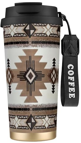 HKHLHLH Tazza da viaggio per caffè nativo americano, tazza in acciaio inossidabile 316 con cordino, calda e ghiacciata, bicchiere isolante