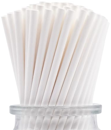 Vitt papper sugrör Ø 6 mm 19,7 cm, 100 stycken biologiskt nedbrytbara engångssugrör för att dricka för cocktails, kaffe, kalla drycker festtillbehör, födelsedag, bröllop