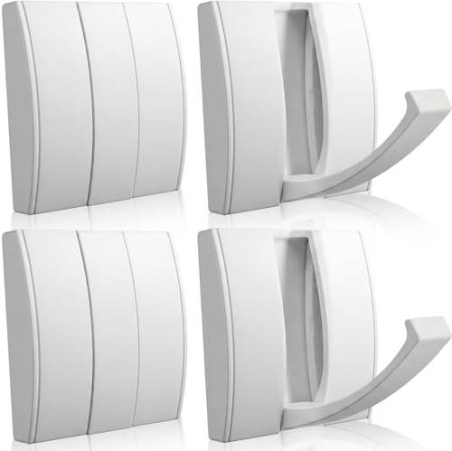 Queekay 4 Pcs Folding Hideaway Coat Hooks Heavy Duty Wall Towel Hooks for Bathrooms Retractable Coat Space Aluminum Wall Hanging Holder for Closet Scarf Hat Robe Key Purse Bag (White)