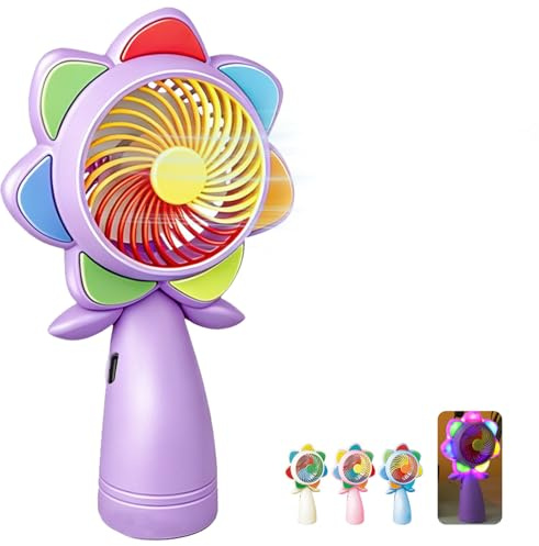 Mini Ventilateur de Poche Silencieux, Forme de Fleur Ventilateur à Main USB Rechargeable avec Lumière LED, Petit Ventilateur Portable Léger pour Bureau Voyage Extérieur