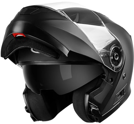 YEMA Casco Modulare Moto Integrale Scooter YM-926 Caschi Modulari Motorino Integrali ECE Omologato Donna Uomo con Doppia Visiera Parasole, Nero opaco,S
