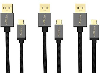 KabelDirekt – 3x 0,5m Câble de chargement/de données Micro USB (USB 2.0, câble de charge et synchro, nylon, noir)