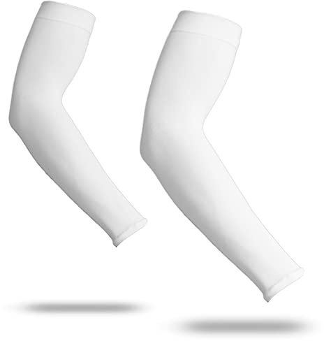 YISEVEN Adulto Sportivo di Compressione Media Braccio Manica UV Protezione Solare per Basket Football Baseball Ciclismo Golf Outdoor Pesca Correndo Fitness 3/4 - Uomo & Donna Bianco (1 Paio)