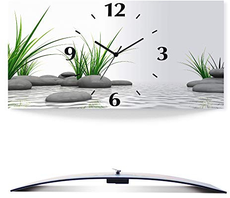 ARTLAND Wanddeko Wanduhr ohne Tickgeräusche Alu Funkuhr 60x30 cm Rechteckig Lautlos Natur Design Zen Spa Steine Asiatisch Modern T6CD