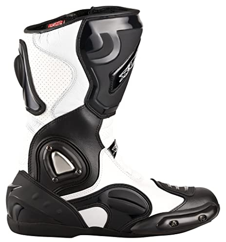 XLS motorcykelstövlar hög kvalitet Racing Boots Touringstövlar läderstövlar svart vit (40)