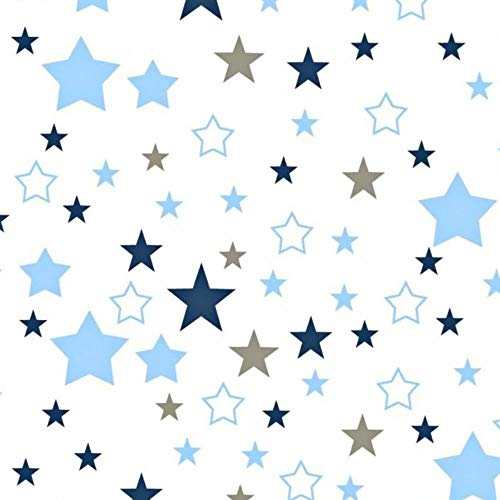 Pingianer 11,99€/m Sterne 100% Baumwolle Baumwollstoff Kinder Meterware Handwerken Nähen Stoff (Weiß Blau Grau, 100x160cm (11,99€/m))