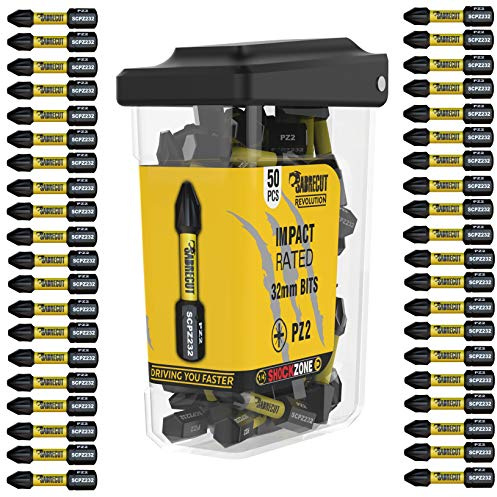 50 x SabreCut SCRPZ23250B 32mm PZ2 Jeu d'embouts de tournevis à percussion magnétique Pozi Pozidriv à extrémité unique robuste compatible avec Dewalt Milwaukee Bosch Makita et autres