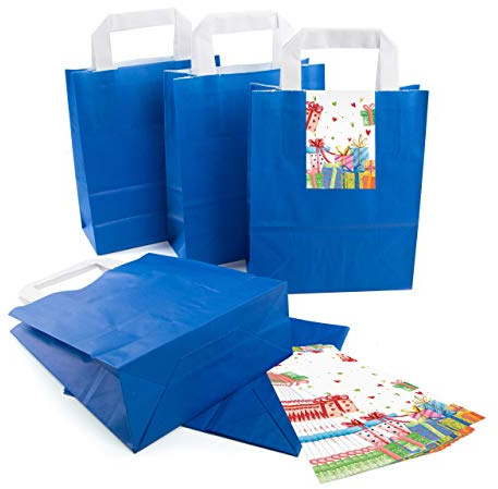 Logbuch-Verlag 10 blaue Papiertüten mit Henkel 18 x 8 x 22 cm + bunte Geschenk Aufkleber - Geschenktüten Geschenkverpackung aus Papier Geburtstag