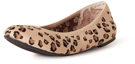 Amazon Essentials Women's Knit Ballet Flat, Brown Leopard Print, 7 Wide