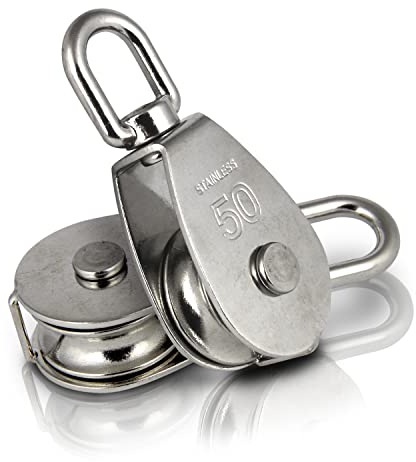 PROTECH 2 Stück Umlenkrolle für seile bis 10mm aus Edelstahl V2A AISI304 Edelstahlrolle Rostfrei Roller Einzelflaschenzug Schwenken Rolle 50mm