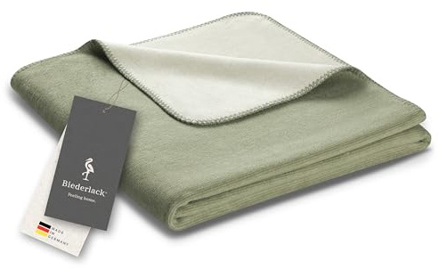 biederlack® Wohndecke Double Optic Salbei-Natur, Sofa-Decke in 150x200 cm | Made in Germany, weiche Kuscheldecke aus Baumwolle und Polyacryl, helle Couch-Decke in Melange-Optik, OEKO-TEX Made in Green
