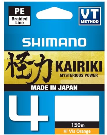 SHIMANO Kairiki 4, Geflochtene Angelschnur, 4-Fach, 150m, 0,13mm, 10,0lb, 7,4kg, Orange, LDM54TE1013015H