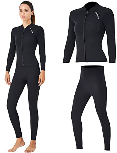 YOJOLO 2 Mm Neoprenanzug Herren Damen Zweiteiliger Neopren Neoprenanzug Langarm Tauchanzug Verdicken Wärmepaare Neoprenanzug Surfen Schnorcheln Badeanzug,Women,XS