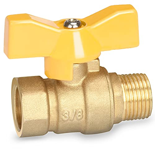 Oumuik Robinet à boisseau sphérique en laiton 3/8 pouces avec poignée aile rouge - filetage externe/filetage interne passage complet PN16