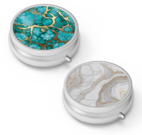 Pillendose mit 3 Fächern, tragbarer Pillen-Organizer für Tasche oder Geldbörse, dekorativer Metall-Medizin-Vitamin-Organizer, einzigartiges Geschenk (2 Stück)