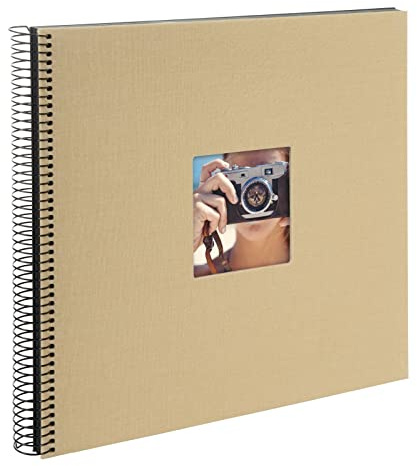 goldbuch Bella Vista 25 406 Album fotografico a spirale, beige, 35 x 30 x 2,8 cm, 40 pagine nere, copertina in tela, album fotografico con finestra ritagliata, libro fotografico marrone chiaro