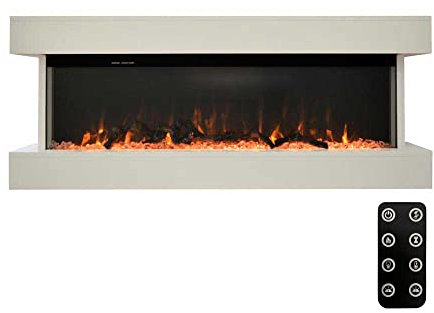 Tempo Style - Camino elettrico ALARO | Caminetto a parete da incasso | Stufa ventilata da 750W/1500W a basso consumo, con telecomando, timer, decorazione di tronchi e cristalli (Bianco, 110cm)