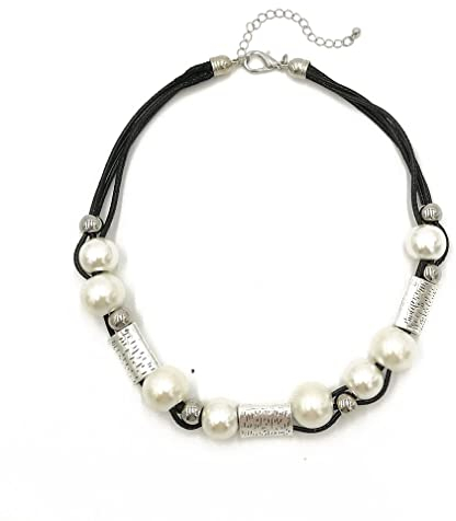 YAZILIND Damen-Perlenkette geflochtenes Schlüsselbein verstellbar Party Vintage Bohemian-Choker-Schmuck (Weiß)