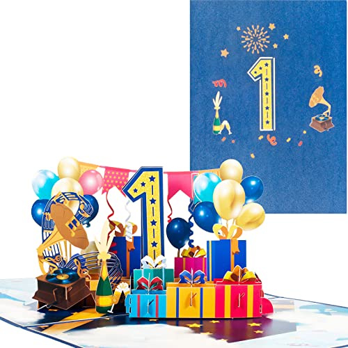 3D Pop-up Biglietti di Auguri per il Compleanno,Carta per Adulti per i 1 Anni,Biglietti di Anniversario Universali con Messaggi e Buste,Cartoline di Anniversario per Matrimonio,Amicizia e Lavoro