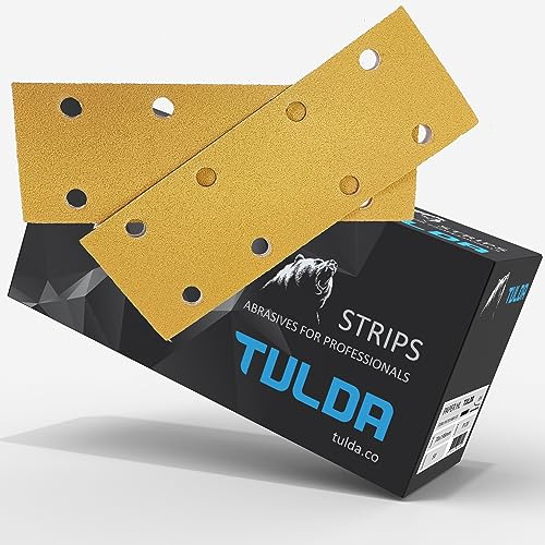Tulda Sanding Paper Sheets Strips P40 70x198 8 Holes - Sandpaper Grits Hook & Loop Pads Rectangular Electric Orbital Sander - Long Lasting Efficient All Surfaces (Box of 50 PCS)