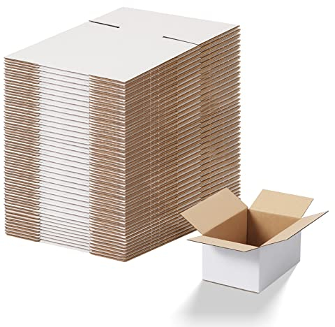 EYMPEU Cajas de Cartón 15,3x10,2x7,7cm Con Tapa, Pack 40, Pequeñas de Ondulado, Blanco