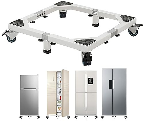 ANBase Heavy Duty All Steel Fridge Stand with Wheels Mobile Base Universal Adjustable Washing Machine Stand Multi-Functional Base Furniture Dolly for Refrigerator, Washer and Dryer（White/Large）