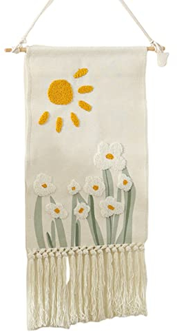 EXQUILEG Makramee Wandbehang Gewebte Wanddekoration Wandteppich- Dekoration aus Stoff für das Kinderzimmer - Boho Wandteppich Für Schlafzimmer Wohnzimmer (C 38 * 55cm)