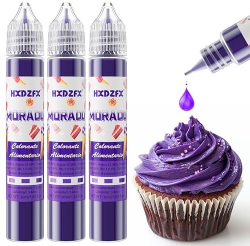 Colorante Alimentario Morado - 30ml×3 Botellas Colorante Alimentario Alta Concentración Liquid Set para Repostería, Decoración de Tartas, Caramelos, Bebidas, Macarons, Glaseados y Cocina