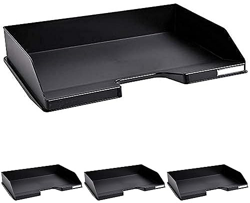Exacompta 11714D Premium Briefablage Querformat Combo Midi für DIN A4 quer. Idealer Briefkorb für Ihre Organisation. Robuster und stapelbarer Ablagekorb Blauer Engel schwarz (Packung mit 4)