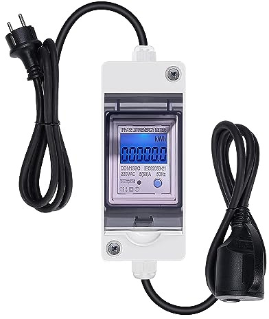 Digitaler Stromzähler 230V,Tragbar Energieverbrauch Digitaler Stromzähler Zwischenzähler IP65 Wasserdicht Mobile Outdoor KWH Messgerät LCD Stromzähler Geeicht für Camping Wohnmobile E-Auto (Schwarz)