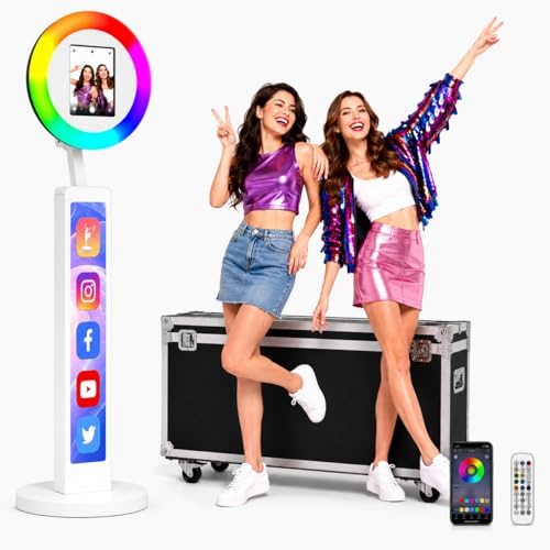YCKJNB Portable Photo Booth with Flight Case, Ipad PhotoBooth Machine with Ring Light, Free Custom Logo, Lightweight Selfie Photo Booth Suitable for Parties, Weddings, Rentals, Youtube, Tiktok Live