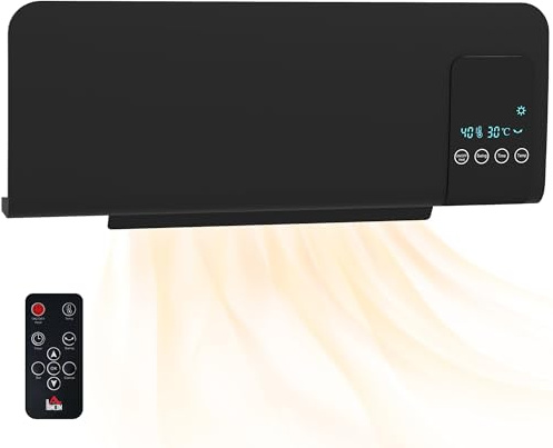 HOMCOM Termoventilatore Oscillatorio Timer 12h 2000W 54.5x12x21.5 cm Nero | per Casa Ufficio, 2 Modalità Riscaldamento, PTC Stufa Elettrica Basso Consumo, Telecomando, Soggiorno Salotto