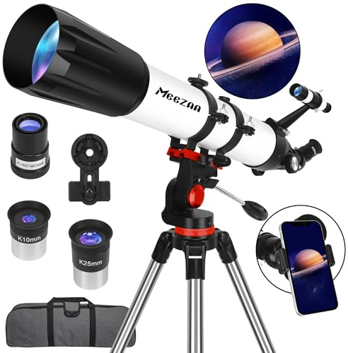MEEZAA Telescopio professionale per adulti, con apertura da 90 mm, rifrattore da 800 mm, per bambini e principianti, completamente multistrato ad alta trasmissione con adattatore per telefono, borsa