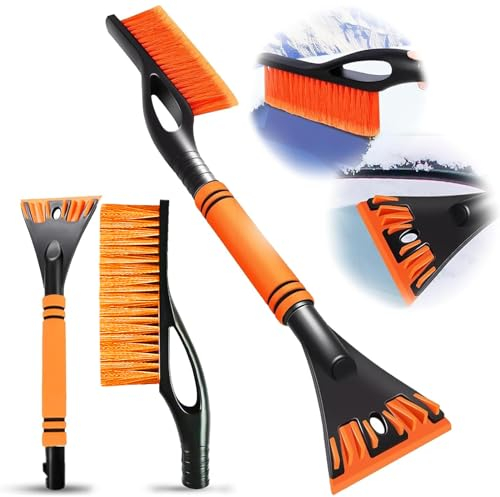 2-in-1 Eiskratzer Auto mit Besen, Eiskratzer Auto mit Schneebesen, Eiskratzer Schneebesen mit Besen, 2 in 1 Schneebesen Auto Eiskratzer mit Eisbrecher Funktion, für LKW SUV Windschutzscheibe (Orange)