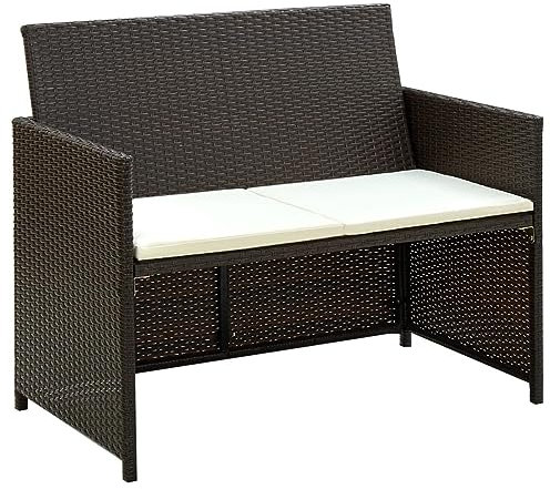 Gecheer 2-Sitzer-Sofa Gartensofa mit Polstern Garten-Sofagarnitur Lounge Sofa Couch 100 x 56 x 85 cm (B x T x H) aus Poly Rattan,Wetterfesten und Wasserdichten für Garten,Balkon,Terrasse,Braun