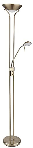 Stehlampe Deckenfluter LED dimmbar mit Leselampe LED-Stehlampen mit Dimmer, Lesespot flexibel altmessing, 2x LED 16 W 1440 lm, warmweiß, H 180 cm