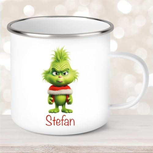 Tasse Wunschname Weihnachten Grinch 1 Emaille Kinderbecher