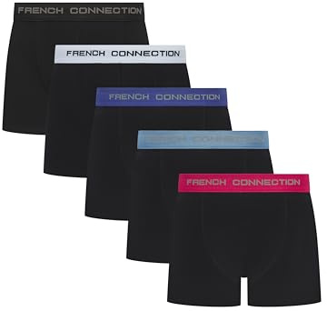 French Connection Boxers Homme – Coffret Cadeau 5 Pièces, sous-vêtements en Coton Stretch Premium, Respirants et Confortables